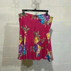 Lauren Ralph Lauren Women Georgette Mini Skirt 16 Pink Floral Flare Colorful Zip